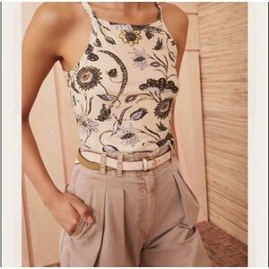 Ulla Johnson Sidney Square Neck Cami Tank Top Lemonbalm Floral